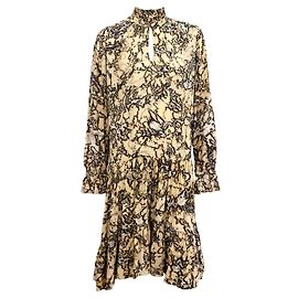 Autre Marque Silk and modal tie dye pattern midi dress in beige and black size S Black Beige