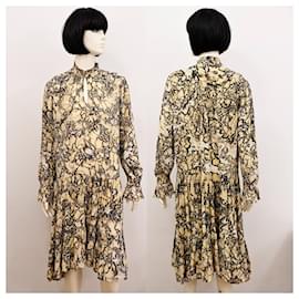 Autre Marque-Silk and modal tie dye pattern midi dress in beige and black size S-Black,Beige