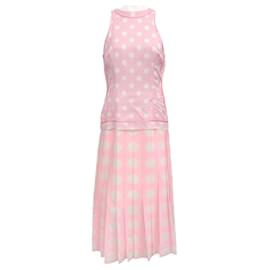 Autre Marque-Vivetta Pink / White Pleated Polka Dot Dress-Pink