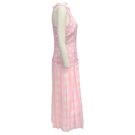 Autre Marque-Vivetta Pink / White Pleated Polka Dot Dress-Pink