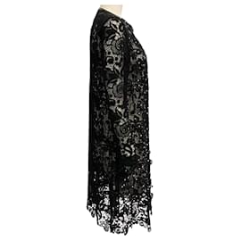 Autre Marque-Libertine Crystal Embellished Black Lace Open Front Coat-Black