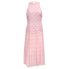 Autre Marque-Vivetta Pink / White Pleated Polka Dot Dress-Pink