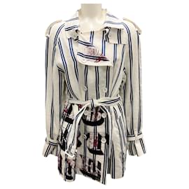 Autre Marque-Libertine White / Navy 2021 Striped Printed Linen Coat-Multiple colors