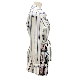 Autre Marque-Libertine White / Navy 2021 Striped Printed Linen Coat-Multiple colors