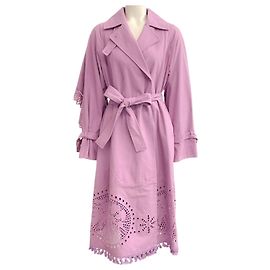 Trench coat de algodão / linho lavanda Muveil com cinto Roxo