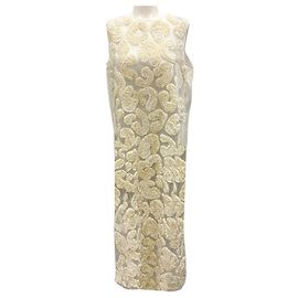 Robe sans manches en velours avec appliqué orné Jil Sander Cream 2023 Écru