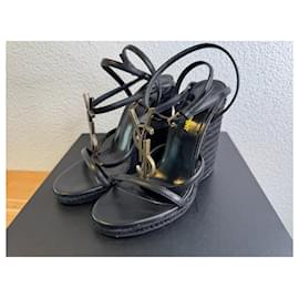 Saint Laurent-Saint Laurent Paris Wedges Cassandre Black Size 36-Black