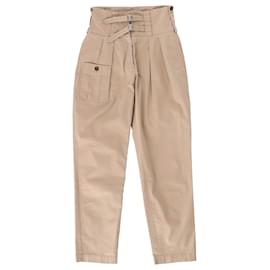 Dolce & Gabbana-Dolce & Gabbana Double-Belted High-Rise Trousers in Brown Cotton-Brown,Red