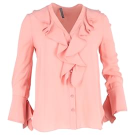 Alexander Mcqueen-Alexander McQueen Ruffled Shirt in Pink Polyester-Brown,Pink