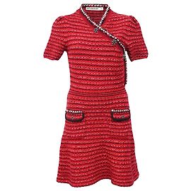 Self portrait Self-Portrait Embellished Striped Mini Dress In Red Wool Red