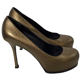 Saint Laurent-Yves Saint Laurent Tribtoo Platform Pumps in Gold Leather -Golden,Metallic