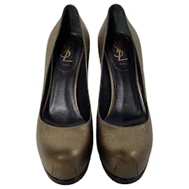 Saint Laurent-Yves Saint Laurent Tribtoo Platform Pumps in Gold Leather -Golden,Metallic