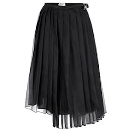 Fendi- Fendi Pleated Asymmetric Midi Tulle Skirt in Black Silk-Black
