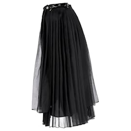 Fendi- Fendi Pleated Asymmetric Midi Tulle Skirt in Black Silk-Black