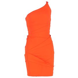 Versace One-Shoulder Mini Fitted Dress in Orange Viscose Orange