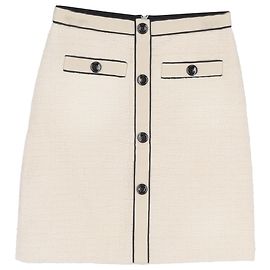 Maje Button Detail Mini Skirt in Cream Cotton Tweed White Cream