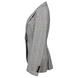 Alexander Mcqueen-Alexander McQueen Check-Pattern Single-Breasted Blazer in Grey Wool-Grey