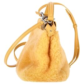 Fendi- Fendi Mini Peekaboo Shearling Handbag in Yellow Sheepskin-Yellow