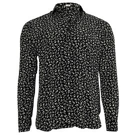 Camicia a maniche lunghe stampata Saint Laurent in seta nera Nero