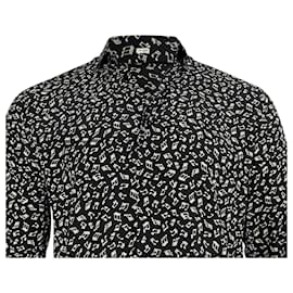 Saint Laurent-Saint Laurent Printed Long Sleeve Shirt in Black Silk-Black