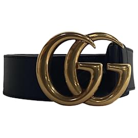 Gucci-Gucci GG Marmont Wide Belt in Black Leather-Black