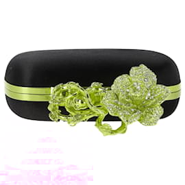 Alexander Mcqueen-Alexander McQueen Floral Knuckle Clutch in Black Satin -Black
