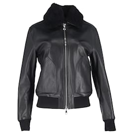 Autre Marque-Mr. P Shearling-Trimmed Bomber Jacket in Black Leather-Black