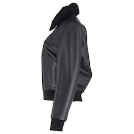 Autre Marque-Mr. P Shearling-Trimmed Bomber Jacket in Black Leather-Black