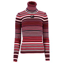 Pull à col roulé rayé orné du logo CC de Chanel en laine rouge Rouge