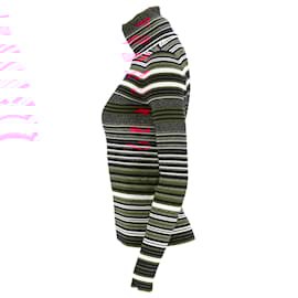 Chanel- Chanel CC-Embellished Striped Turtleneck Sweater in Red Wool-Red