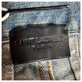 Saint Laurent-Saint Laurent D02 Ripped Skinny Jeans in Blue Cotton Denim-Blue,Light blue
