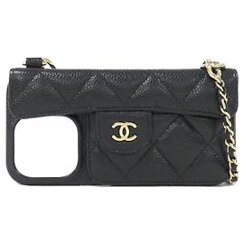 Funda para iPhone 14 Pro Chanel Timeless Classic Line Negro