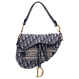 Dior-Dior Blue Oblique Embroidered Canvas Saddle Bag-Blue