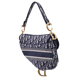 Dior-Dior Blue Oblique Embroidered Canvas Saddle Bag-Blue