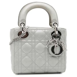 Dior-Dior Gray Mini Iridescent Lambskin Cannage Lady Dior-Brown,Grey