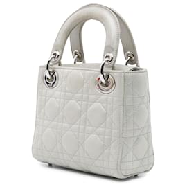 Dior-Dior Gray Mini Iridescent Lambskin Cannage Lady Dior-Brown,Grey