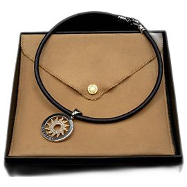Colar Choker Bulgari Tondo Sun em Couro e Ouro Amarelo 18K Amarelo