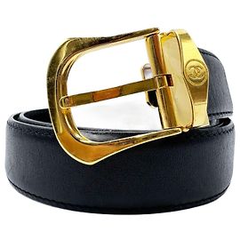 Cinturón unisex de Chanel con hebilla chapada en oro de 24 quilates Negro