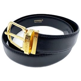Cinturón unisex Chanel con hebilla chapada en oro de 24 quilates Negro