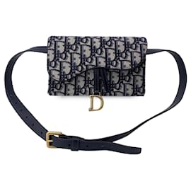 Dior-Christian Blue Oblique Jacquard Canvas Waist Belt Bum Bag-Blue