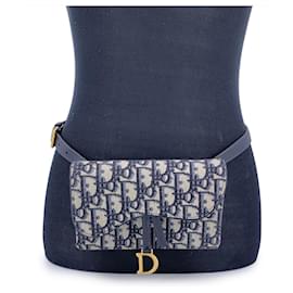 Dior-Christian Blue Oblique Jacquard Canvas Waist Belt Bum Bag-Blue