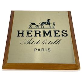 Hermès-Hermes Vintage Art de la Table Wood Shelf Talker Square Plate-Golden
