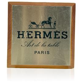 Hermès-Hermes Vintage Art de la Table Wood Shelf Talker Square Plate-Golden