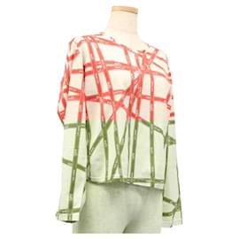 Hermès-HERMES TShirt Shirt Cotton White Red Auth am7742-White,Red