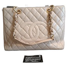Bolsa Shopping Tote Chanel GST Bege de Couro Bege