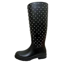 Saint Laurent-Crystal studded rubber boots-Black