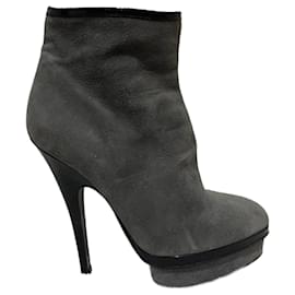 Yves Saint Laurent-YSL soft grey and black kid suede boots-Black,Grey
