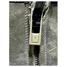 Yves Saint Laurent-YSL soft grey and black kid suede boots-Black,Grey