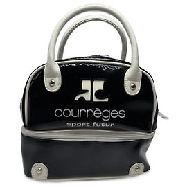 Vintage Courreges Paris Handtasche aus Lackleder schwarz-weiß Schwarz