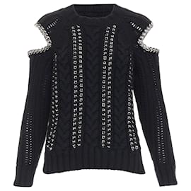 Alexander Mcqueen-Alexander McQueen cashmere silver chain cold shoulder sweater-Black